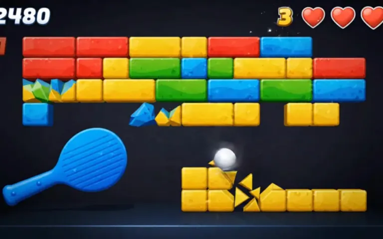 Veo 3.1 Lite: Breakout game being played (video models)