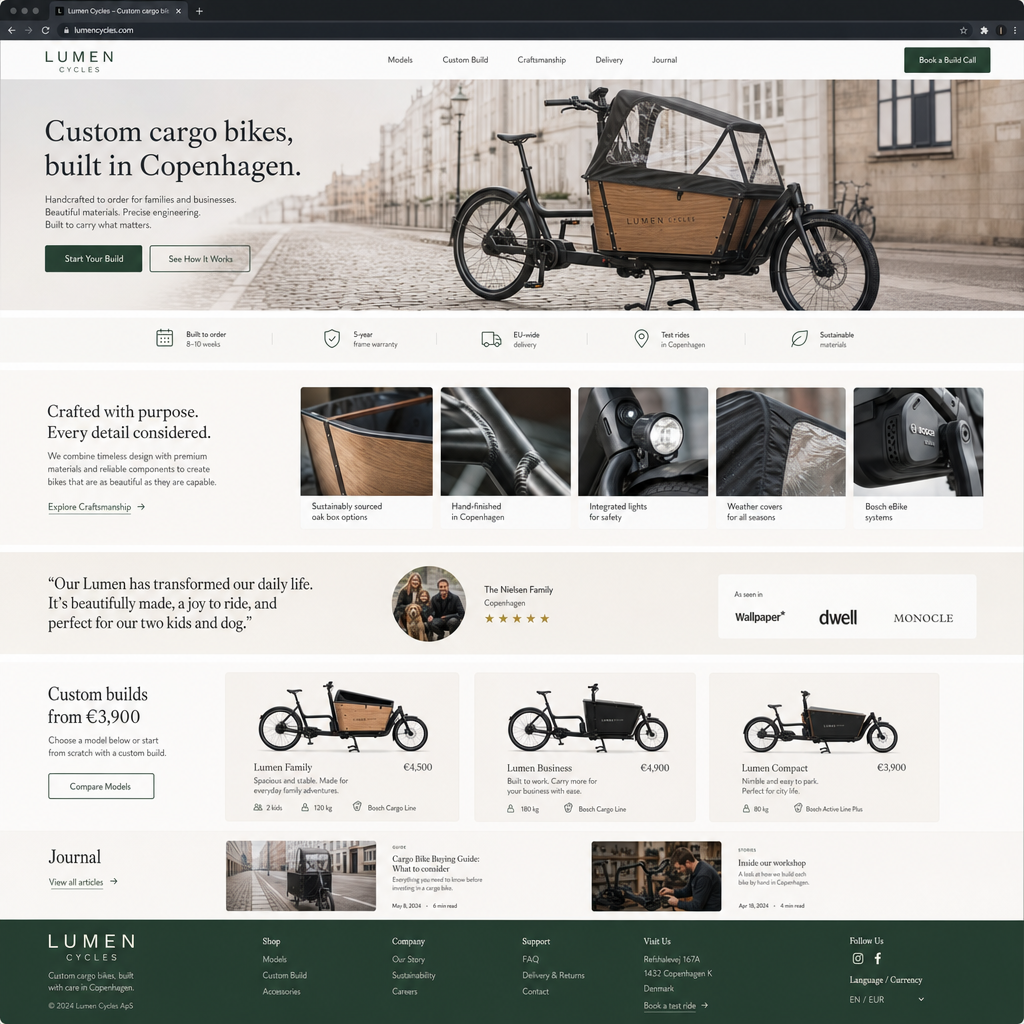 GPT-5.4 Image 2: Landing page for a cargo bike workshop (image models)