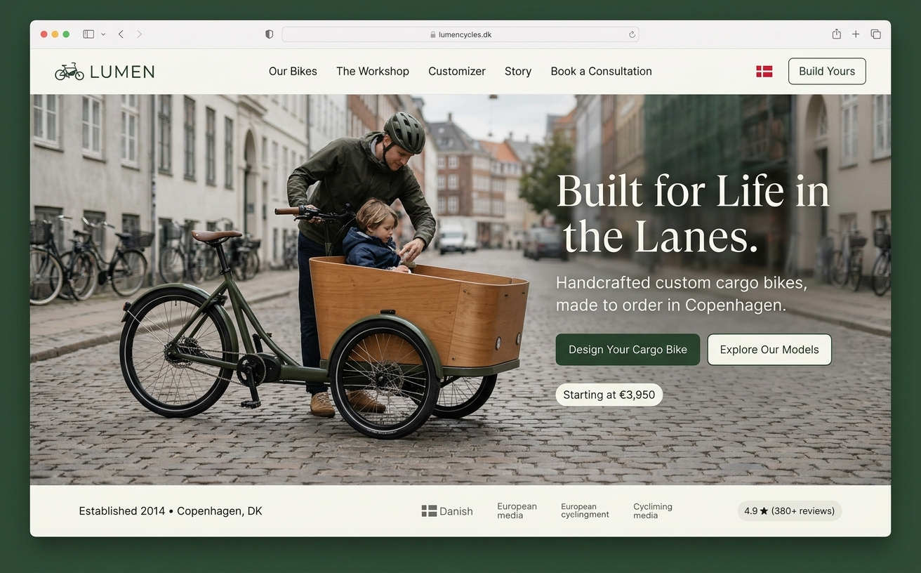 Nano Banana 2.1: Landing page for a cargo bike workshop (image models)