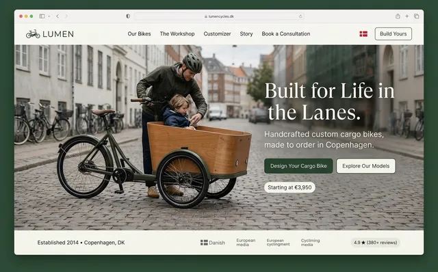 Nano Banana 2.1: Landing page for a cargo bike workshop (image models)