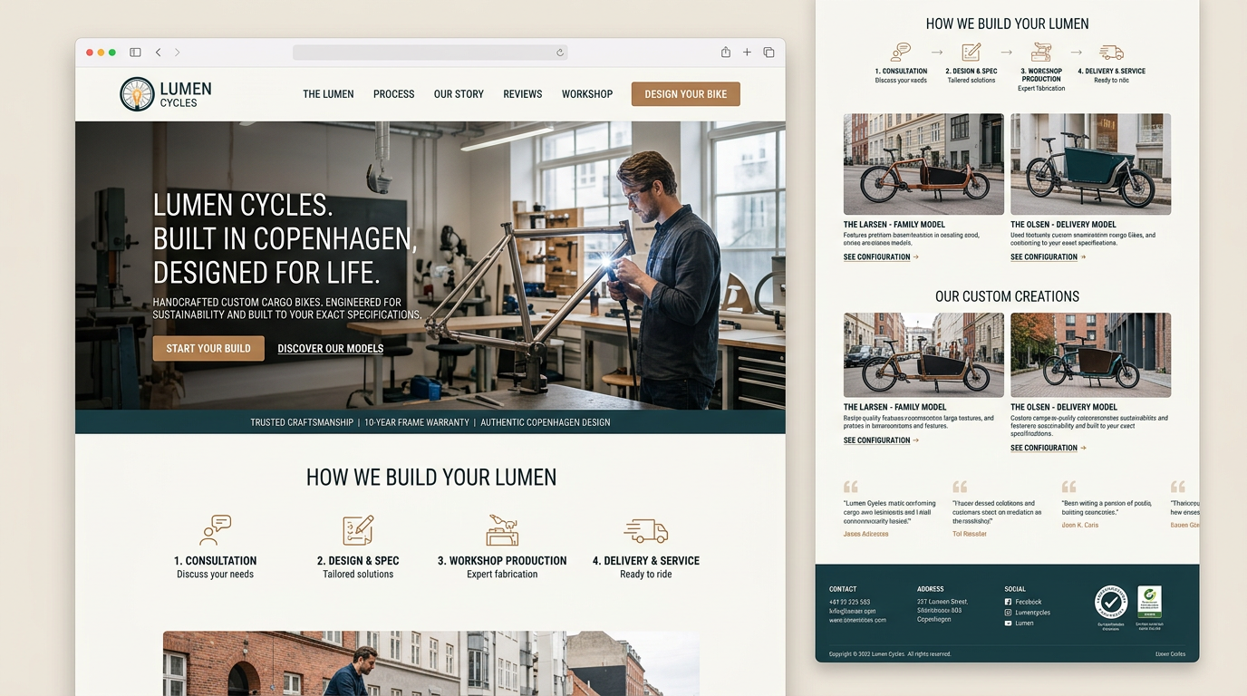 Nano Banana 2: Landing page for a cargo bike workshop (image models)