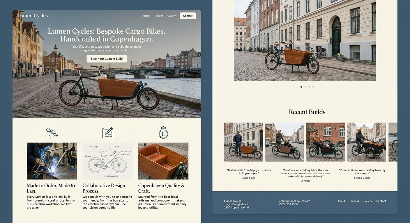 Nano Banana Pro: Landing page for a cargo bike workshop (image models)