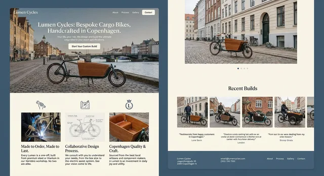 Nano Banana Pro: Landing page for a cargo bike workshop (image models)