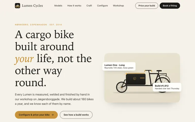 Claude Fable 5.1: Landing page for a cargo bike workshop