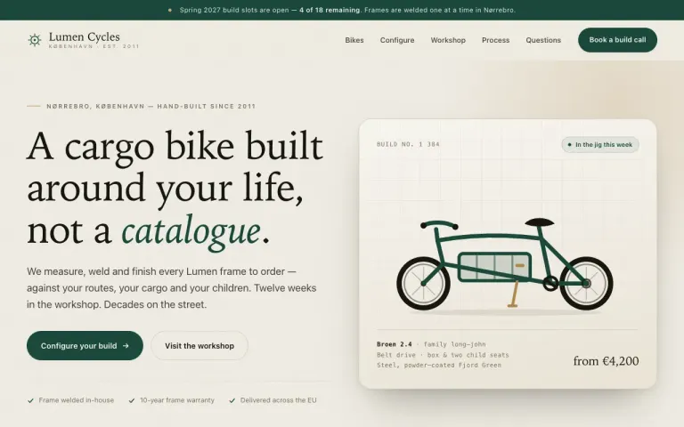 DeepSeek V4.1 Flash: Landing page for a cargo bike workshop