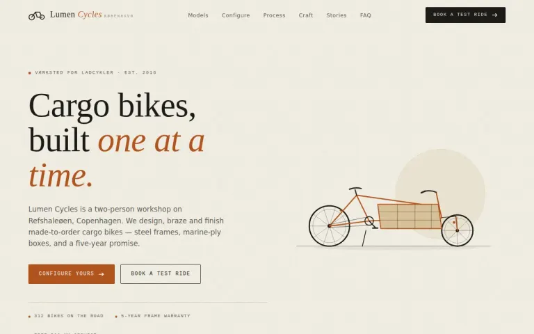 Ember-1: Landing page for a cargo bike workshop