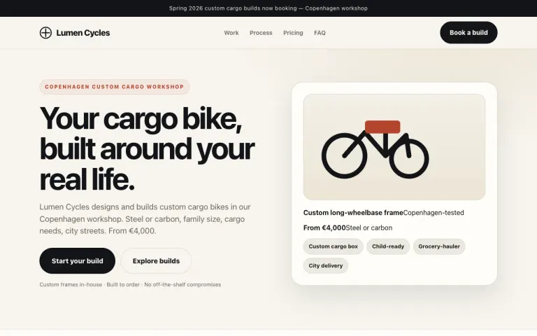 Flint: Landing page for a cargo bike workshop