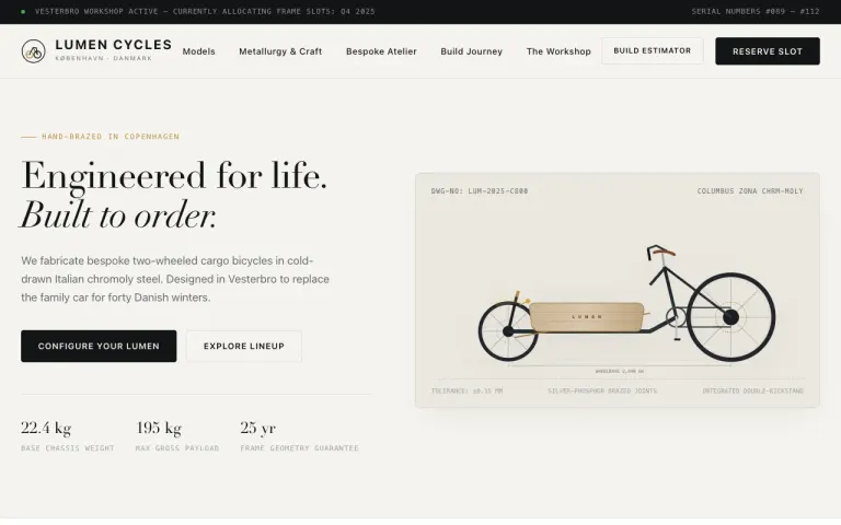 Gemini 3.8 Flash: Landing page for a cargo bike workshop