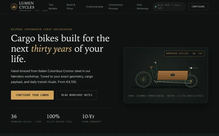 Gemini 3.8 Flash: Landing page for a cargo bike workshop
