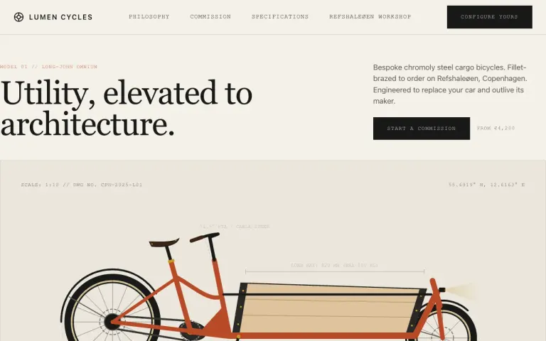 Gemini 4 Argon: Landing page for a cargo bike workshop