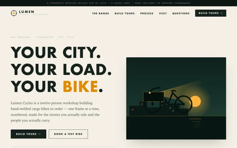 Glimpse: Landing page for a cargo bike workshop