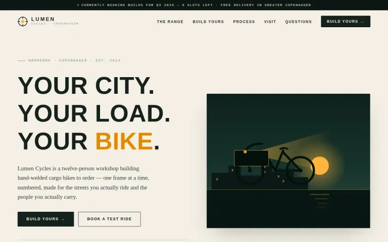 Glimpse: Landing page for a cargo bike workshop