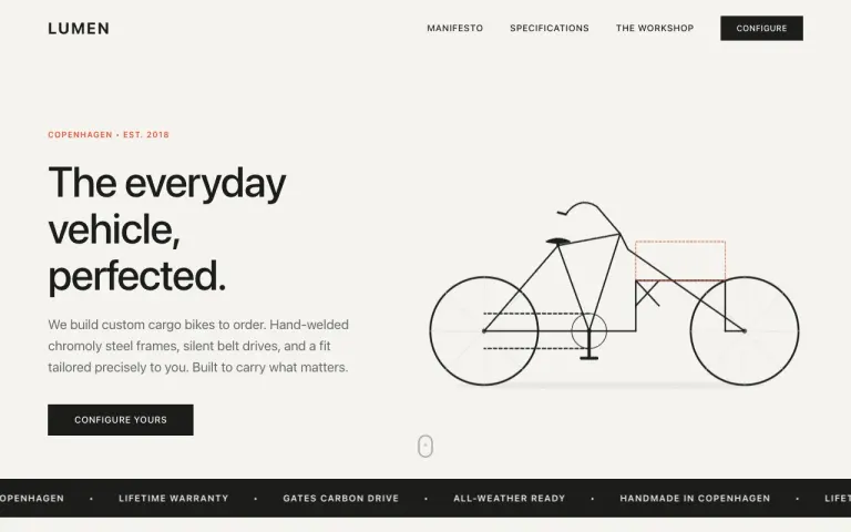 Hy4 Preview: Landing page for a cargo bike workshop