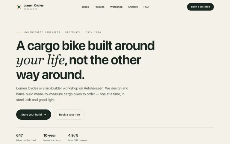 Kimi K3: Landing page for a cargo bike workshop
