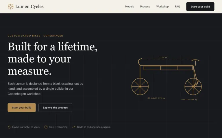Mercury 3: Landing page for a cargo bike workshop