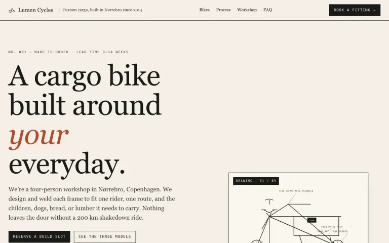 MiniMax M3: Landing page for a cargo bike workshop