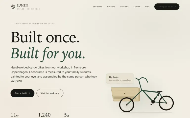 MiniMax M3: Landing page for a cargo bike workshop