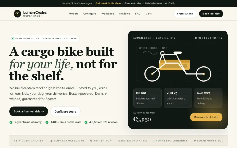 Muse Spark 1.3 Contributor: Landing page for a cargo bike workshop