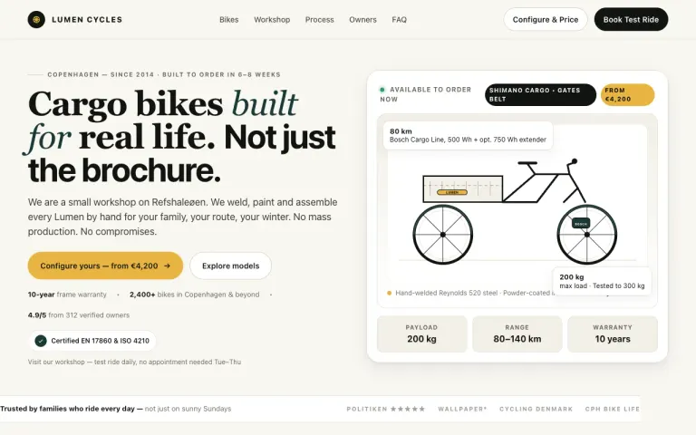 Muse Spark Open: Landing page for a cargo bike workshop