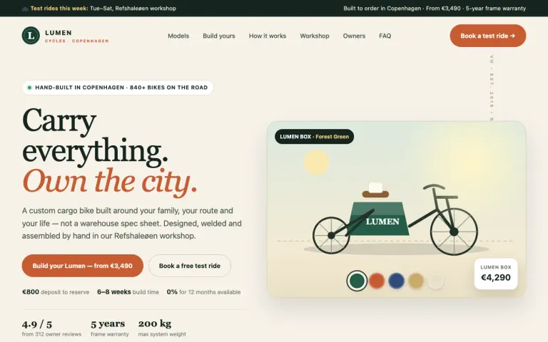 Muse Wonder: Landing page for a cargo bike workshop