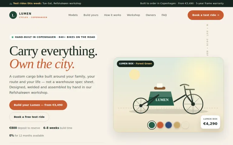 Muse Wonder: Landing page for a cargo bike workshop