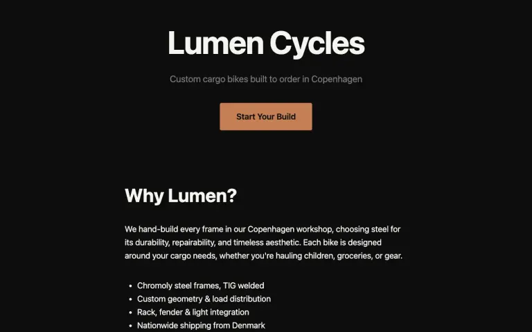 Nemotron 3.5 Lightning: Landing page for a cargo bike workshop