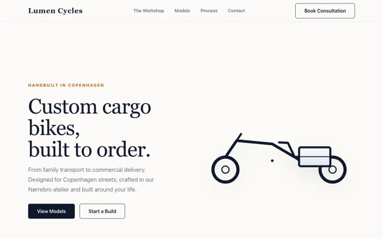 Nemotron 3.5 Super VL: Landing page for a cargo bike workshop