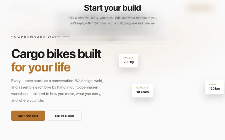 Nemotron 3 Ultra: Landing page for a cargo bike workshop