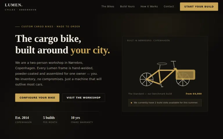 Pareto 26.9: Landing page for a cargo bike workshop