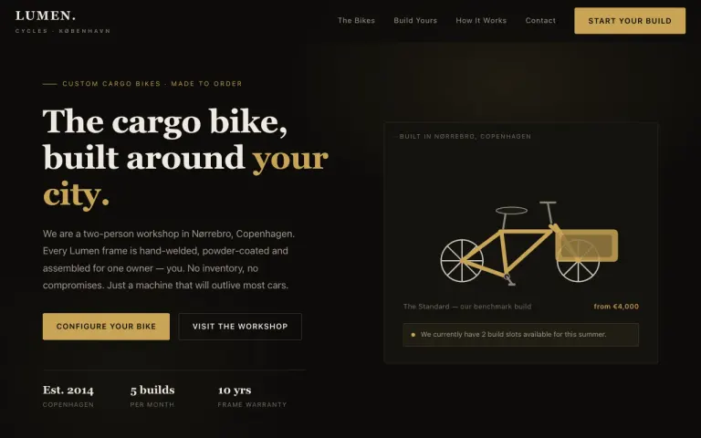 Pareto 26.9: Landing page for a cargo bike workshop