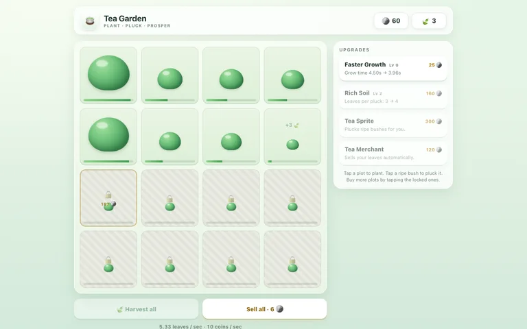 DeepSeek V4.1 Flash 1017's Tea Garden after 95 seconds of play