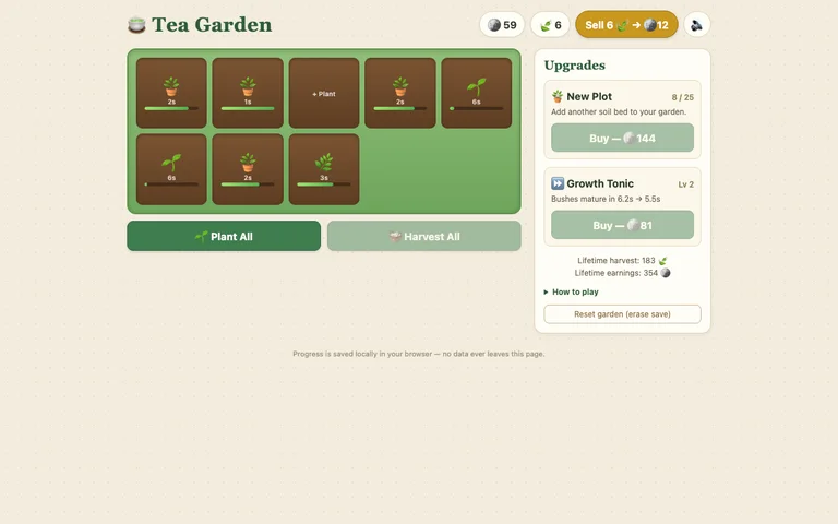 Kimi K3's Tea Garden after 95 seconds of play