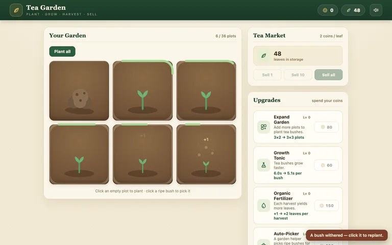 Mistral Large 4's Tea Garden after 95 seconds of play